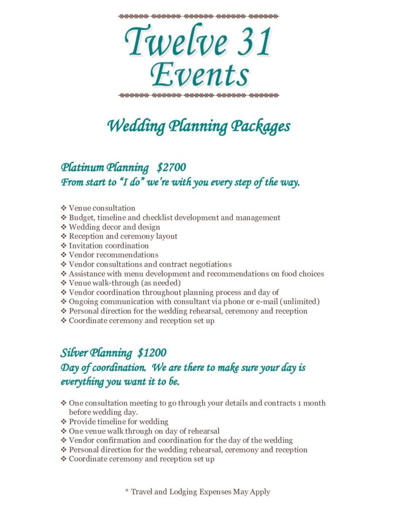  Wedding  Planning  Packages  Twelve 31 Events